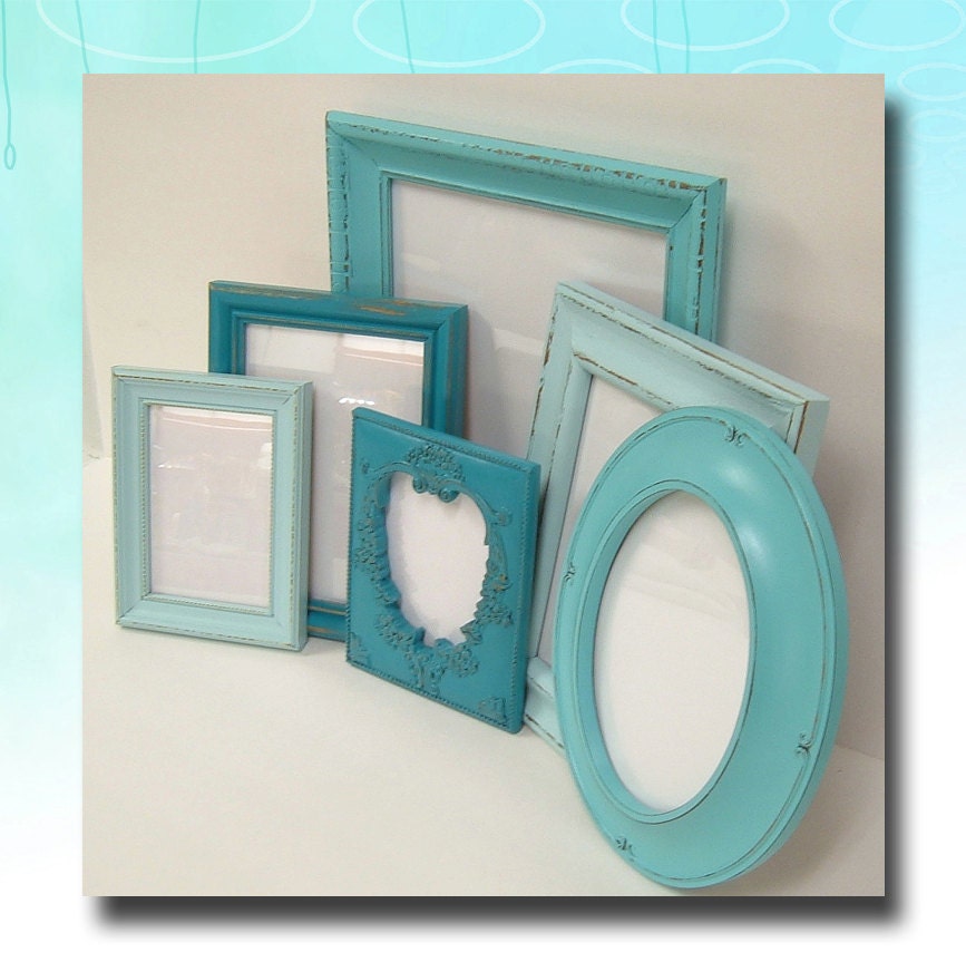 Shabby Chic Frames Picture Frame Set Aqua Turquoise Beach Wedding Shabby Chic Cottage Home Decor