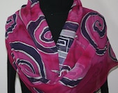 Hand Painted Silk Scarf Berry Greek. Silk Wrap in Pink, Lavender, Purple. Extra Large 21x90. Made in Colorado. 100% silk. READY TO SHIP.