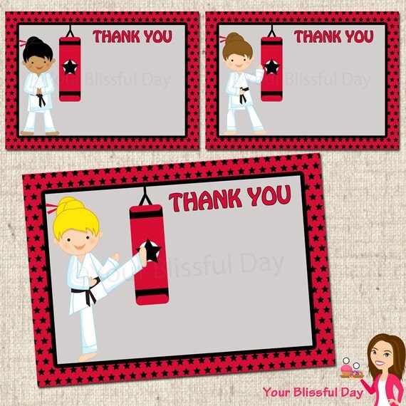 PRINTABLE Girl Karate Party Thank You Cards (Character of your choice) Il_570xn
