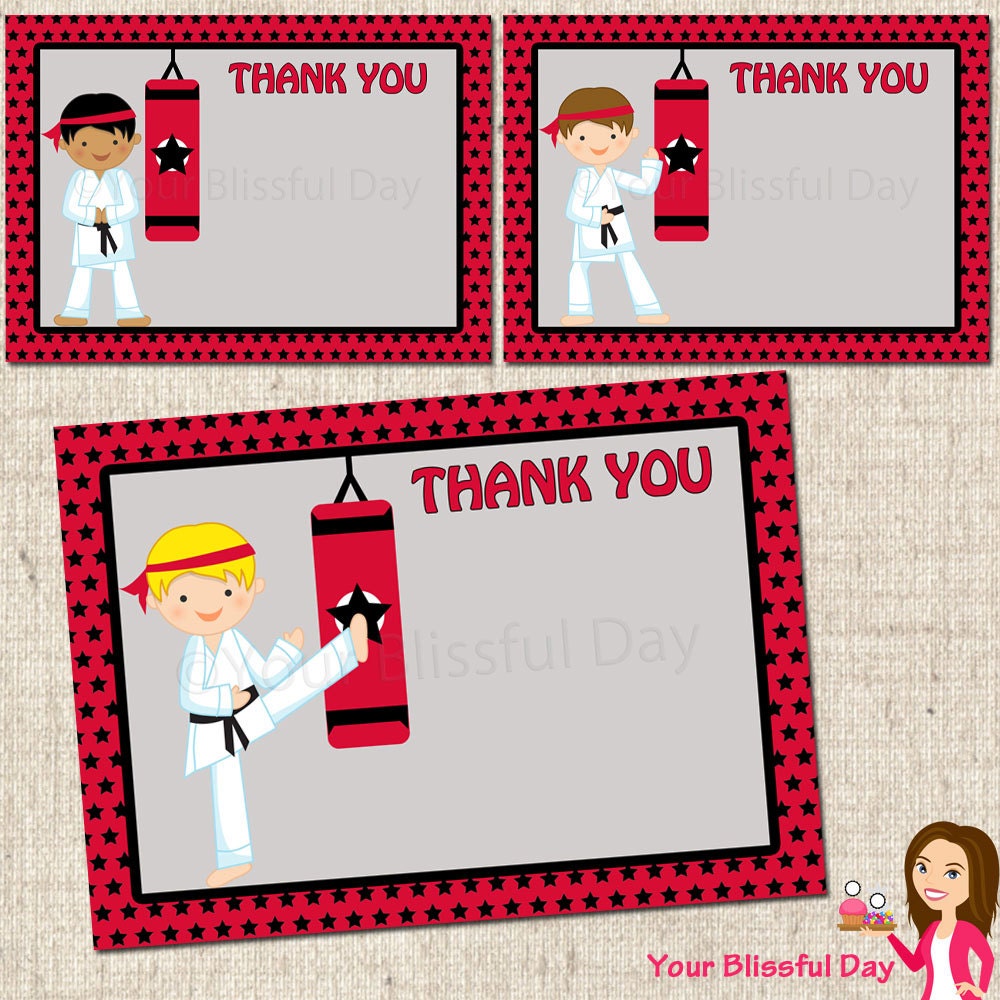 PRINTABLE Boy Karate Party Thank You Cards (Character of your choice) Il_570xn