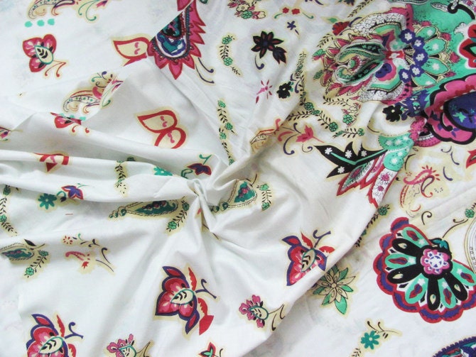 Free Shipping Multicolor Floral Print Sewing White Cotton Fabric Indian Quilting Dress Textile Fat Quarter Pillow Fabric per yard-FBC30