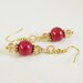 Red earrings, jewelry, dangle earrings, drop earrings, gold plated, sparkle earrings, crystal earrings