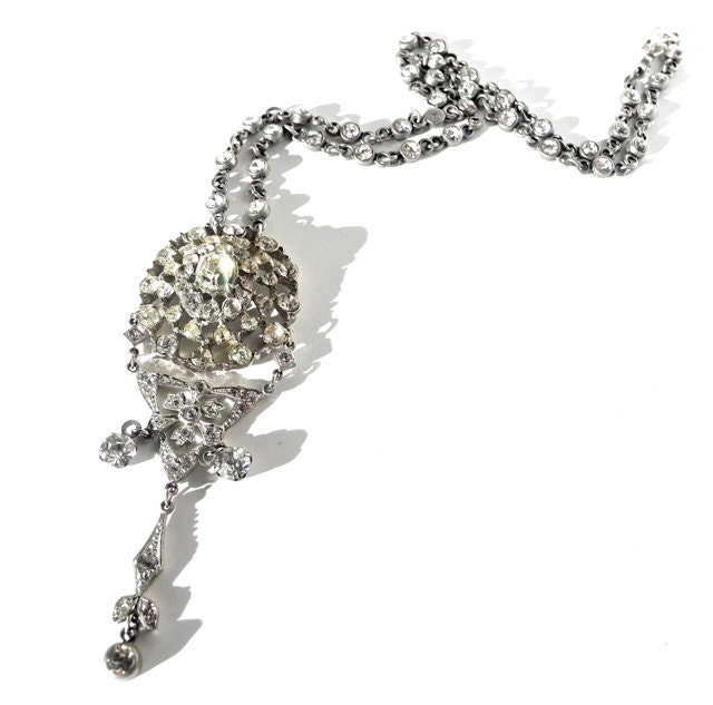 Long Vintage Crystal Necklace, Art Deco by dabchickvintagegems on Etsy