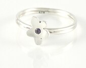 Amethyst Sterling Silver Stacking Ring, Cute Flower Stackable Silver Ring, Gift For Teens, For Women, Tiny Flower Ring