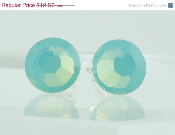 SALE 15% OFF Swarovski Crystal Post Earrings, Handmade Pacific Opal Studs, Sterling Silver