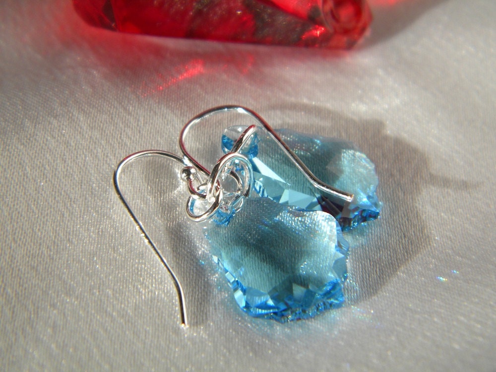Sterling Silver small aquarmarine swarovski baroque earrings, bridal, bride