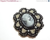 Black Friday SALE Sparkling Black and Silver Hair Clip with Black and Grey Cameo - MegansBeadedDesigns