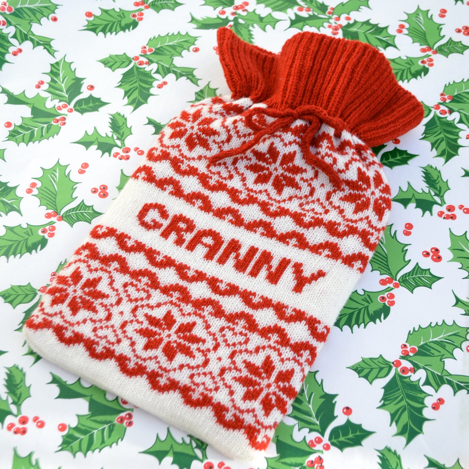 Personalized Knitted Scandinavian Fairisle hot water bottle Cozy