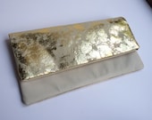 SAMPLE SALE Pretty multi purpose leather clutch bag, in cream and gold