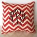 Monogrammed pillow cover, 18 x 18, jumbo monogram, red and cream chevron, more colors to choose from