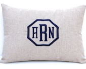 MEMORIAL DAY SALE Monogrammed Pillow Linen Pillow Cover Monogram with Insert Embroidered Monogram 12 x 16 Personalized Gift Nursery Decor B