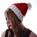 Crochet Cabled Slouchy Winter Beanie Hat with Pom Pom in White and Red