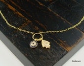 New - Tiny Hamsa and Evil Eye Necklace in Gold - Good Luck, Protection, Great Gift, Gift for her