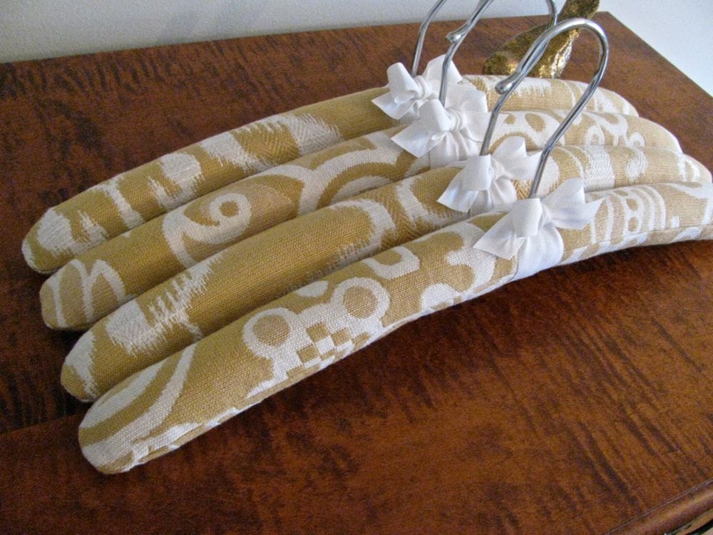 Yellow Ikat Padded Hangers and Yellow Geographic with White Organic Ribbon (Set of 4)