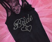 Bridal Party half lace racerback Tank Top Shirt: bling, crystal rhinestones, black, white, flower, bridesmaid wedding party