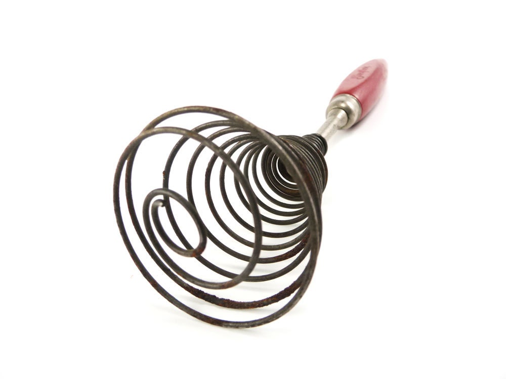 Vintage wisk - red handled kitchen utensil