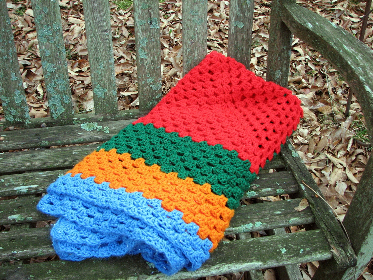 funky colorful vintage afghan -- cozy lap blanket -- primary colors