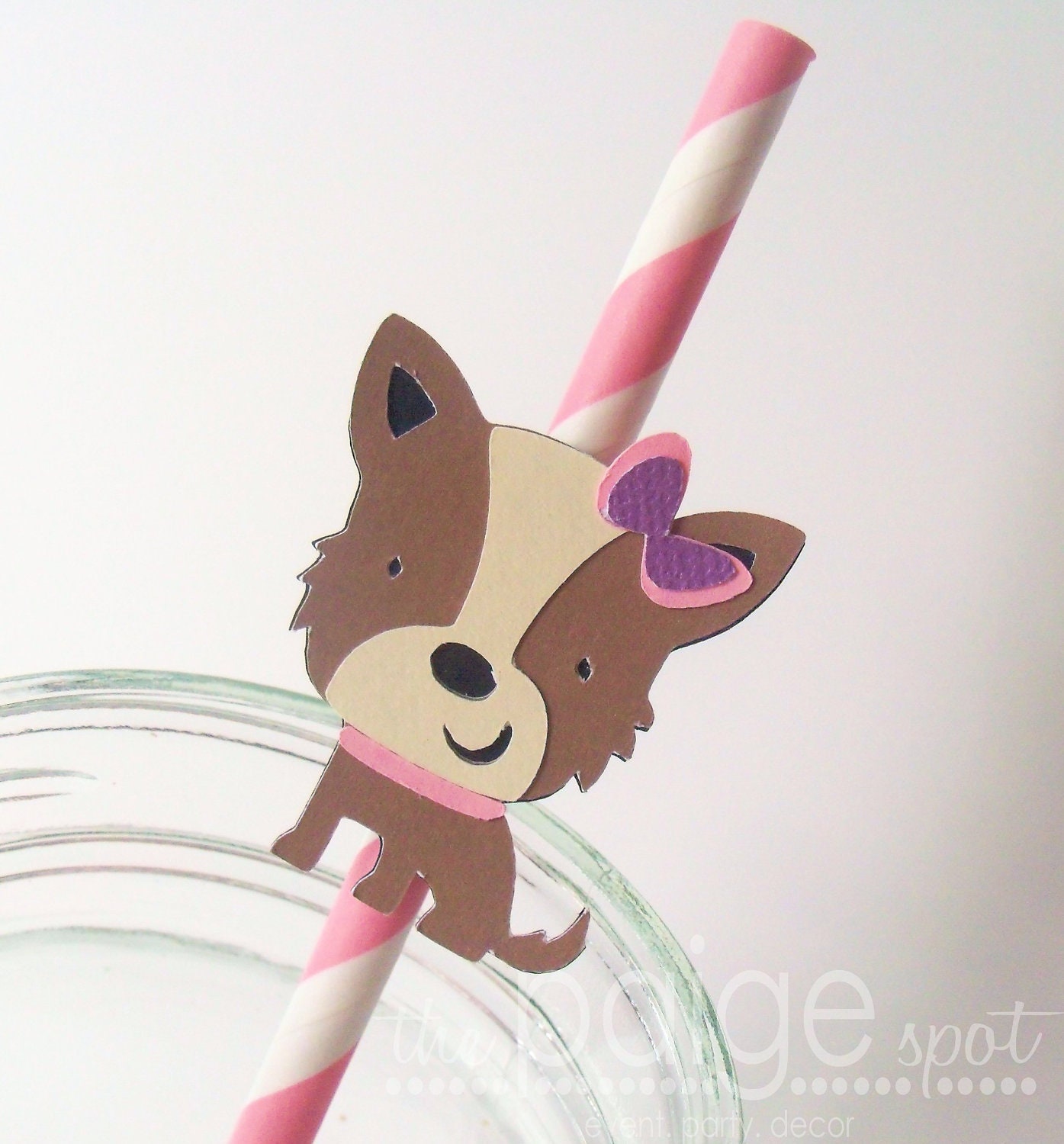 Terrier Dog Embellishment - Use on straws, bags, etc - pink, purple, brown, & cream - Tiffany the Terrier Collection