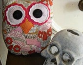 Plush Owl  Pink Day of  the Dead Owl  Pink Sugar Skulls  Owl Pillow