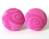 Button earrings studs pink swirls cute girly lilac small funky