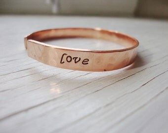 Heart love hammered copper cuff