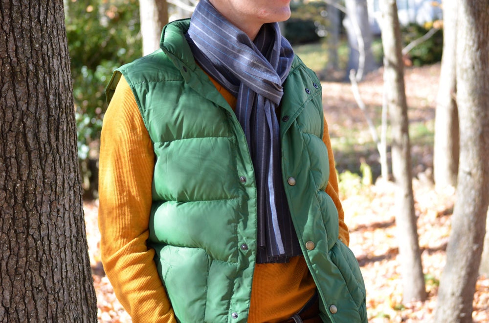 SALE - Men's Scarf in Gray Wool Stripe - outerwear mens gift dressy blue white charcoal 100% wool long neck warm soft