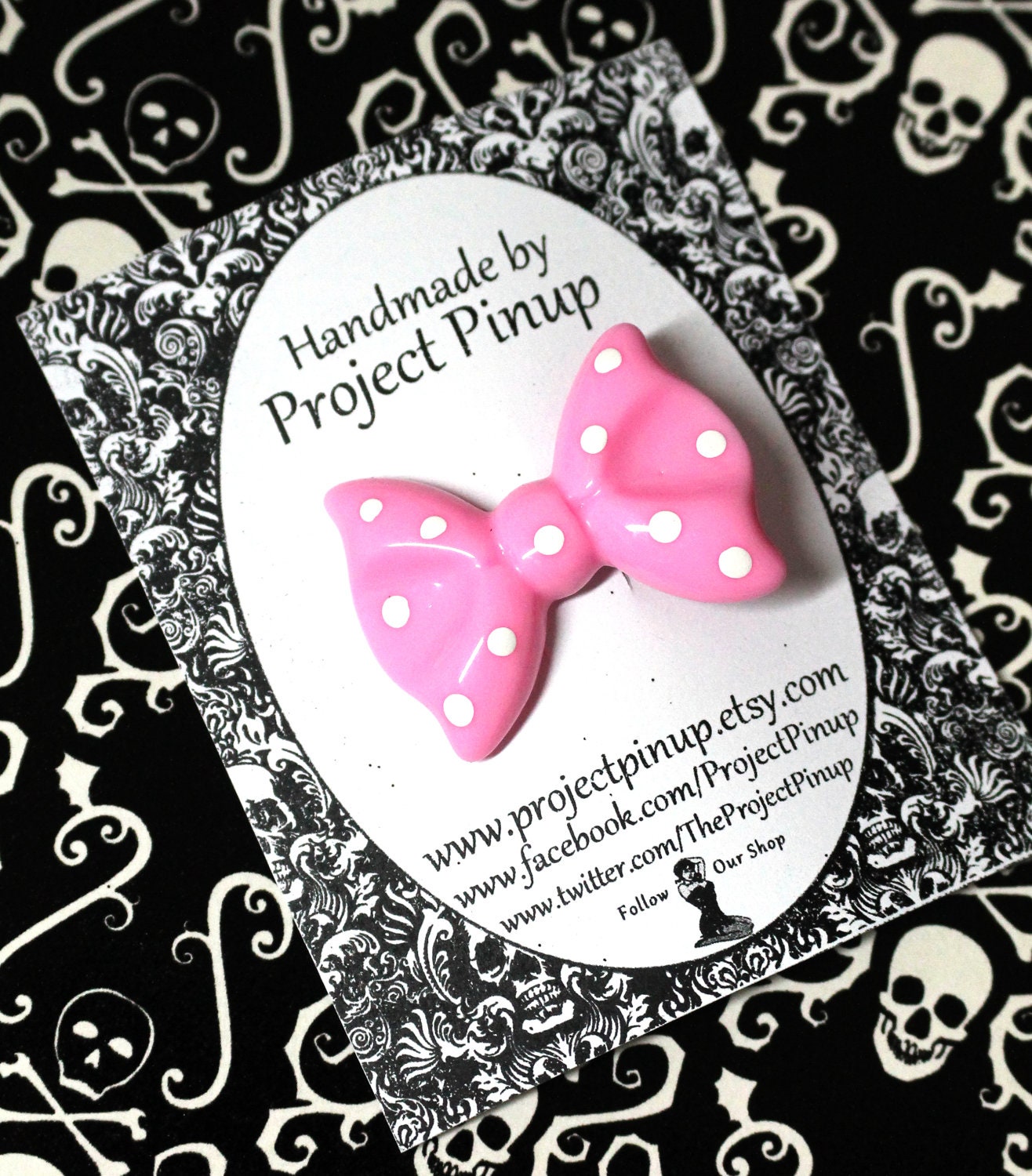 Light Pink Polka Dot Resin Bow Hair Clip