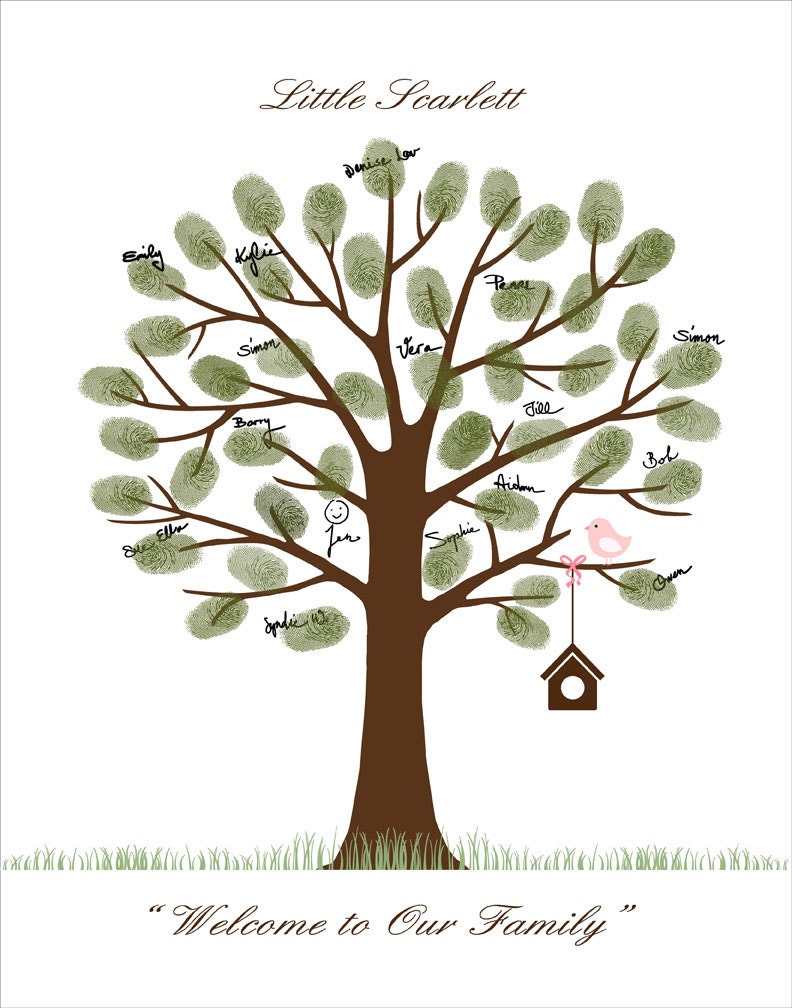 Baby Shower Tree Guest Book Print with baby bird and Ribbon 11x14 inches