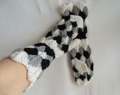 Black white grey Trio one finger gloves OOAK hand knitted - MyLaceSpace