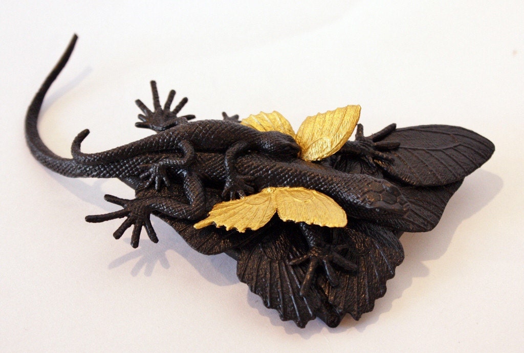 Gold Lizards II Brooch