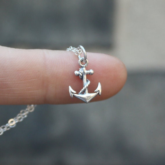 Anchor Necklace - Sterling Silver . Tiny Anchor Charm . Pendant . Womens Jewelry