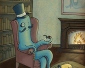 Mr Proper Illustration Print / Relaxing in the Library by Katie Adams