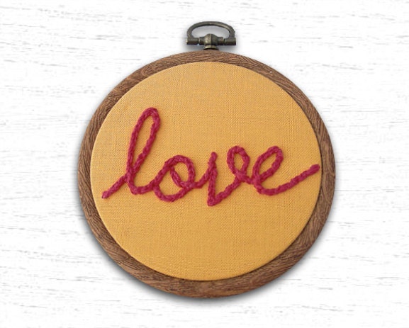 Embroidery Hoop Art - Love Hand Embroidered Wall Art - 3 inch