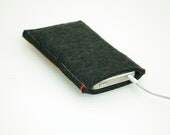 FELT IPHONE COVER - Dark grey wool - men - almost black with red accent - eco gadget - 4s, lumia, galaxy