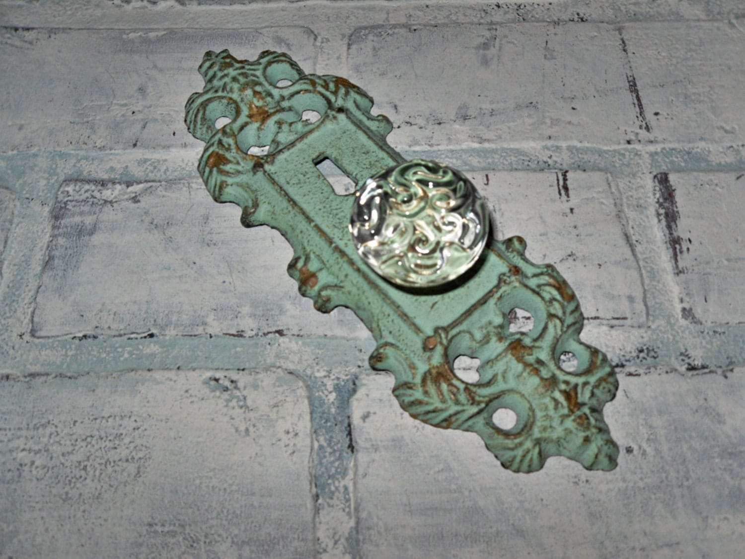 Ornate Decorative Cast Iron Door Plate with Glass by Theshabbyshak