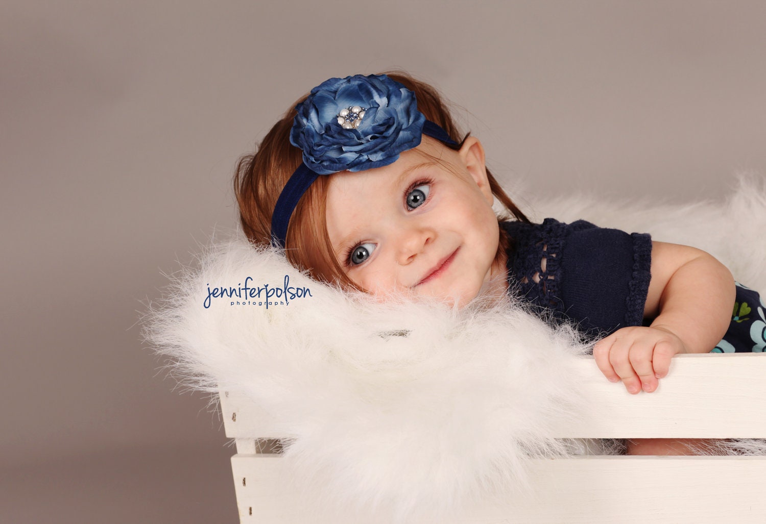 Baby Girl Headband - Baby Headband - Blue Flower Headband - Navy Blue Flower Headband - Infant Headband - Newborn Headband - Photo Prop