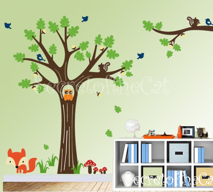 Nursery Wall Decal Tree Vinyl Decal- Squirrel Forest Decal - Children Wall Sticker - Original Design by SecretoftheCat