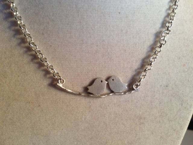 Love Bird Necklace Pendant Silver Jewelry Chain Jewellery Nature Mod Funky Everyday Love Unique Handmade
