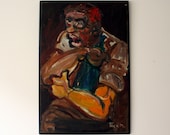 Vintage 1940s Expressionist Oil Painting A Drunk Signed Fogate