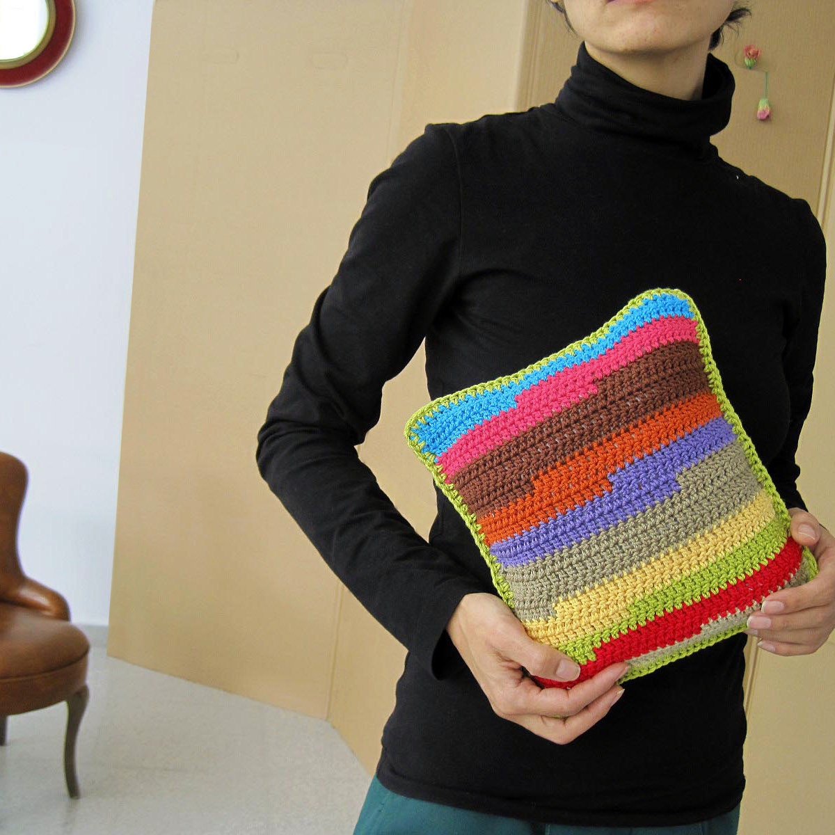Colorful Crocheted Cushion/Pillow