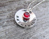 Necklace Mothers Hand Stamped MOM Jewelry Custom Name Keepsake Pendant Crystal Swarovski Charms Cupped Sterling Silver