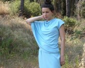 Turquoise blouse asymmetrical geometric spring autumn fashion