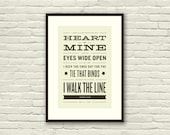 JOHNNY CASH Inspired, Walk The Line Lyric Poster - 11 x17 Typography Art Print, Modern Poster, Retro Home, Vintage, Country Music