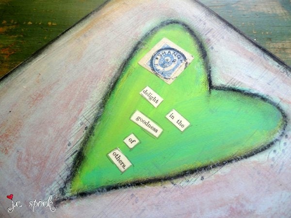 Original Art Painting: 8x8 Delightful Heart Original Mixed Media Collage, mixed media, mixed media heart, aqua, turquoise, purple