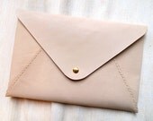 Personalized iPad Mini Case in Envelope Clutch  - Leather - Nude - Hand Stitched