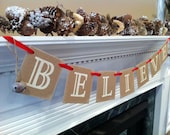 Christmas Decoration  BELIEVE  Christmas Banner Garland  With Rusted Bells  Merry Christmas Decoration
