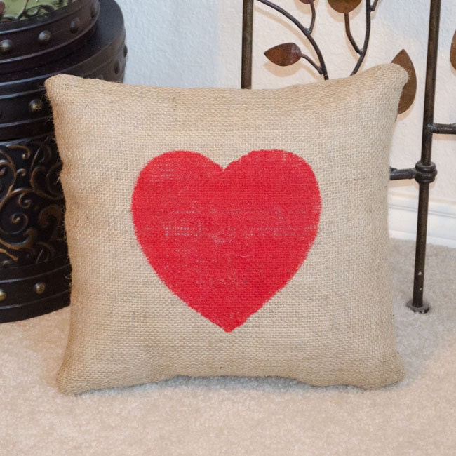 Red Heart Burlap Pillow Wedding Engagement Home Decor - We Do Custom Pillows