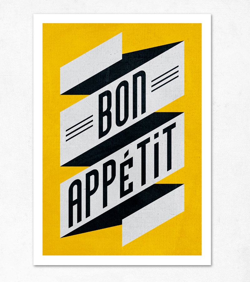 Bon appetit (yellow, black) Large illustration print 11.70 x 16.50 (A3). (Special spring offer: Get a geometric poster for free)
