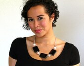 Black Onyx and White Quartz Statement Necklace - Midnight Express