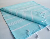 SET 2 Head and Hand Towel Peshkir - Ice Blue (white striped)